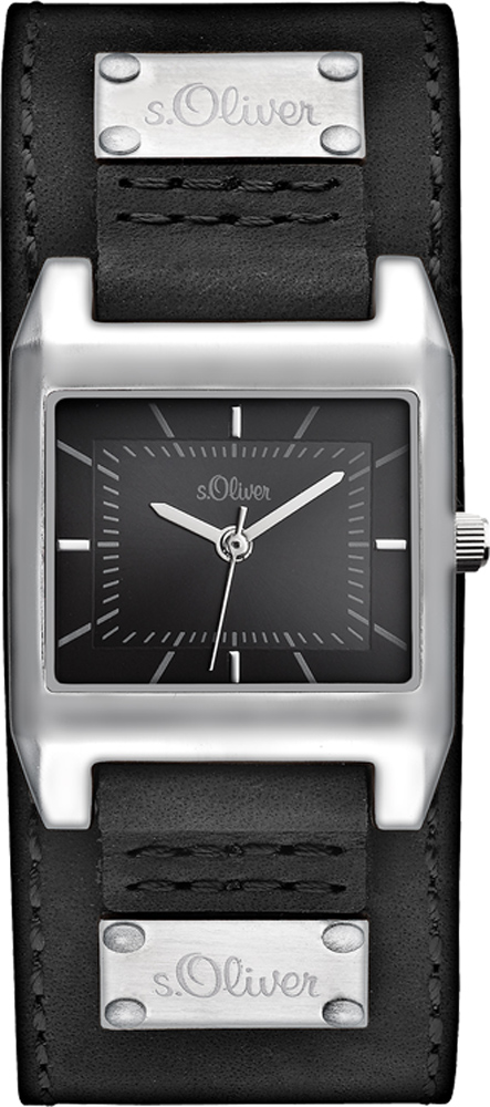 Unisex Lässige, Uhren eckige Lederband Markenuhr - SO-2465-LQ schwarzes S.Oliver breites